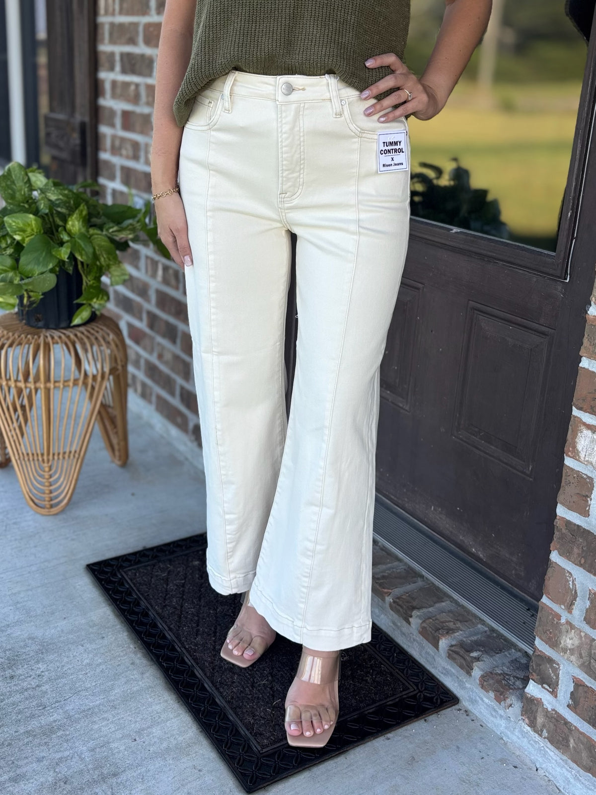Cream High Rise Crop Wide Denim - Risen