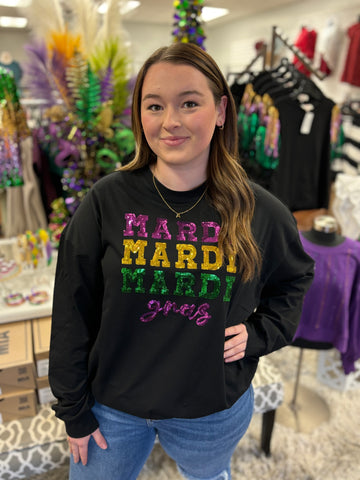 Mardi Gras Spangled Sleeve Sweater
