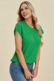 Double Take Full Size Cable-Knit Round Neck Cap Sleeve Sweater