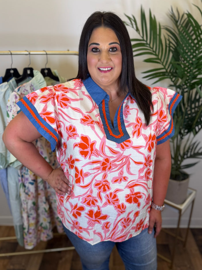 Petal Picnic Flutter Sleeve Top - Plus