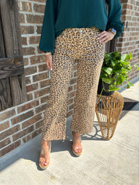 Camel Leopard Print Ankle Slim Straight Jean - Risen