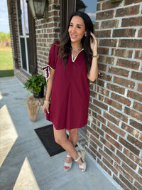 Wine & Whimsy Puff Sleeve Dress