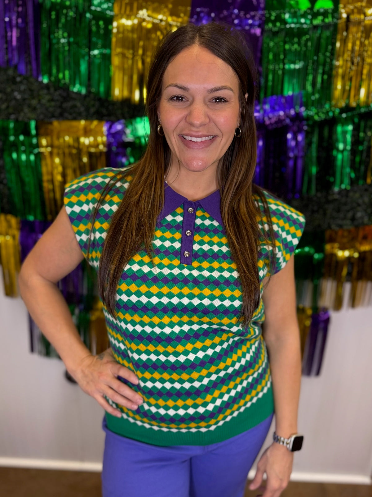 Krewe Check Knit Top
