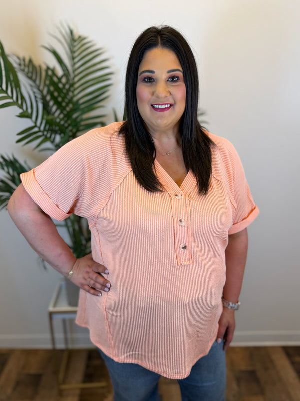 Pretty Peachy Ribbed Top - Plus