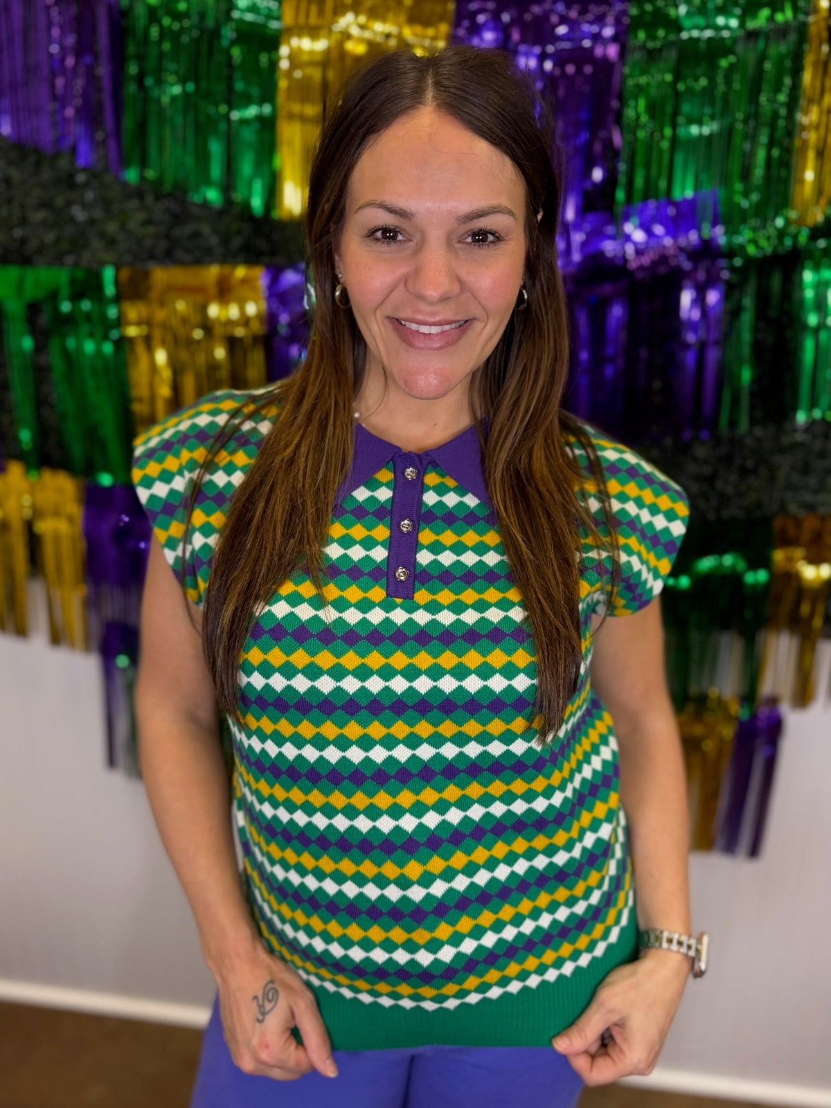 Krewe Check Knit Top