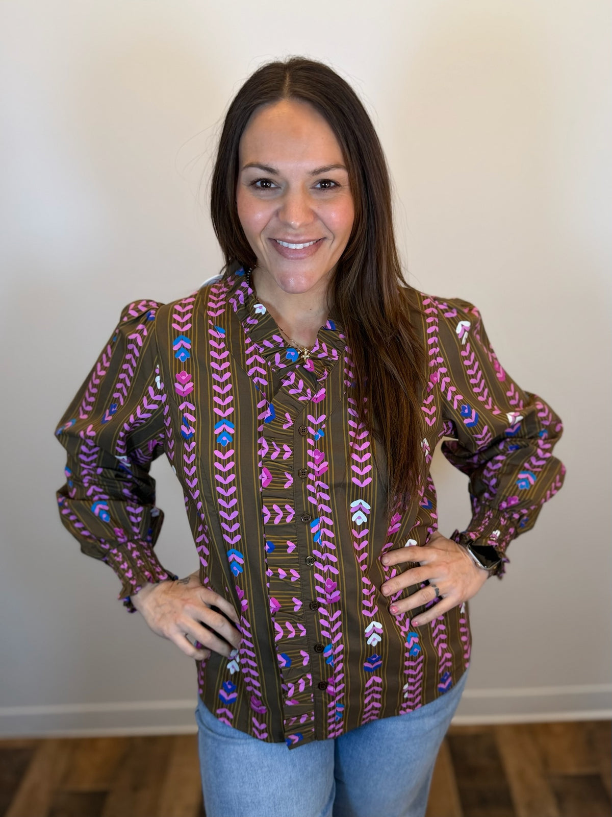 Garden Path Ruffle Trim Blouse