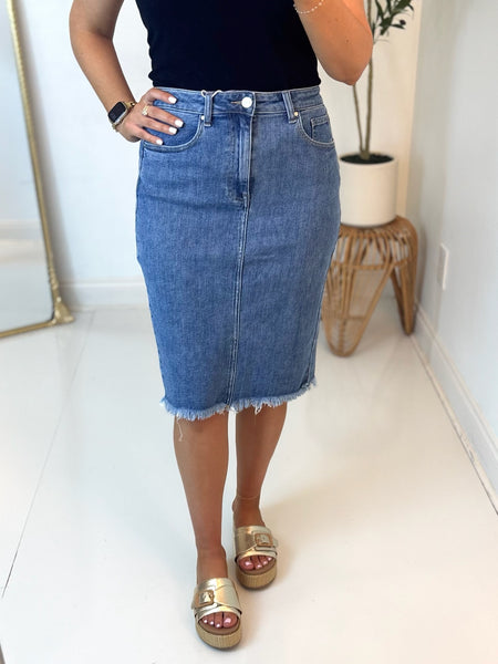 Marcie Denim Midi Skirt - Risen