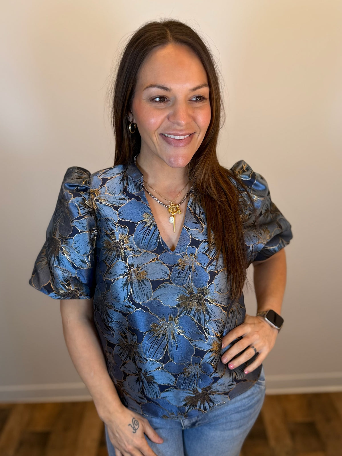 Glamour Garden Jacquard Top - Blue