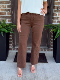 Chocolate High Rise Ankle Straight Tummy Control Jean