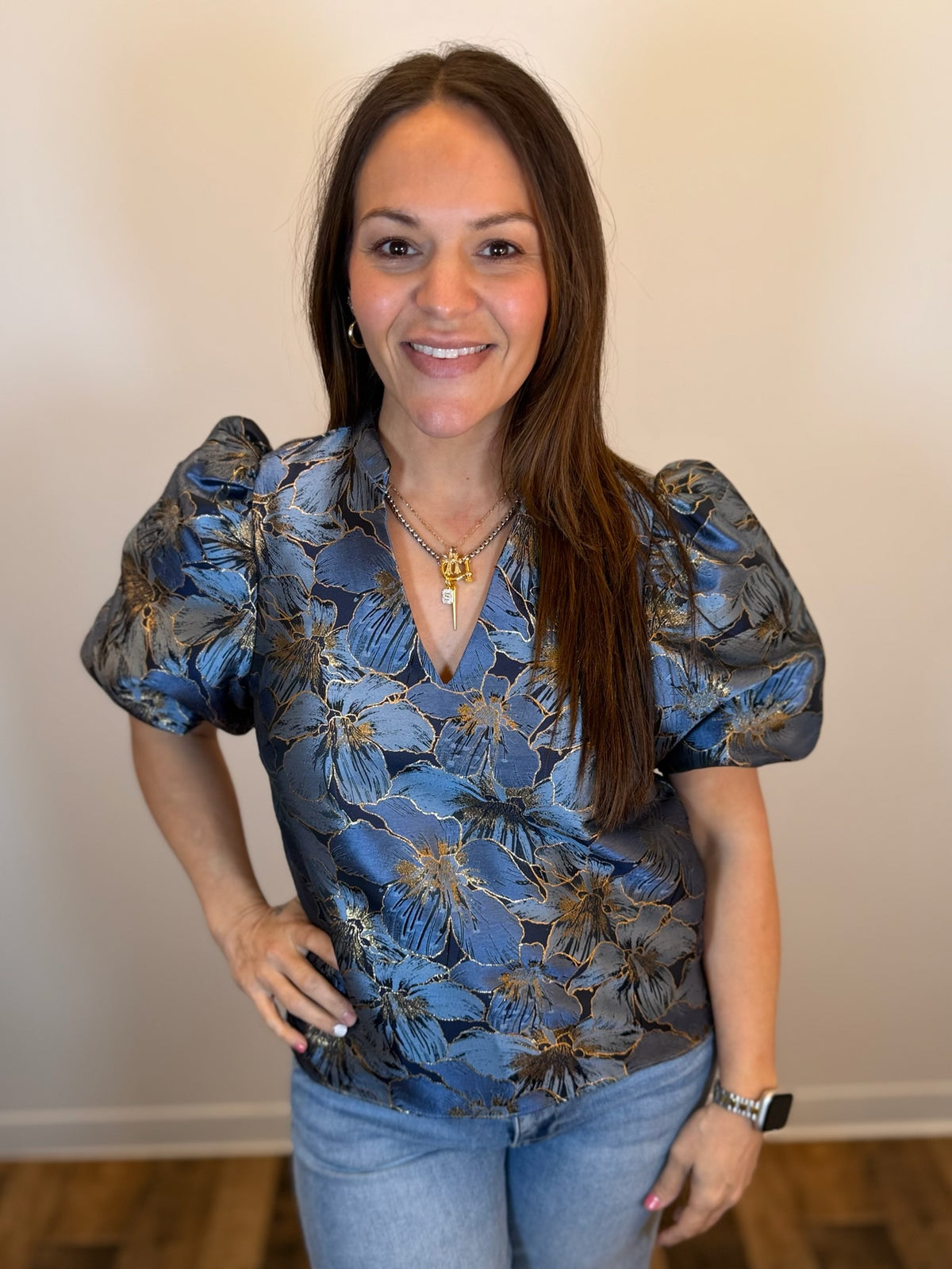 Glamour Garden Jacquard Top - Blue