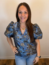 Glamour Garden Jacquard Top - Blue
