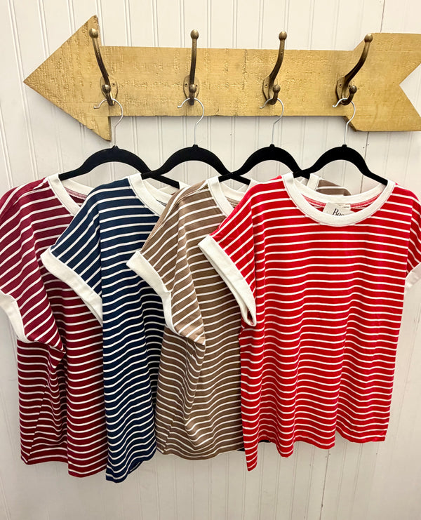 Casual Contrast Striped Top - Plus