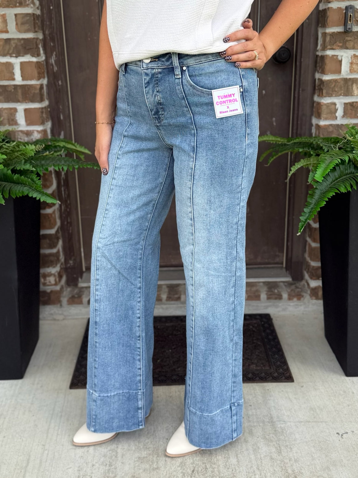 Alma Ankle Wide Flare Tummy Control Jean - Risen