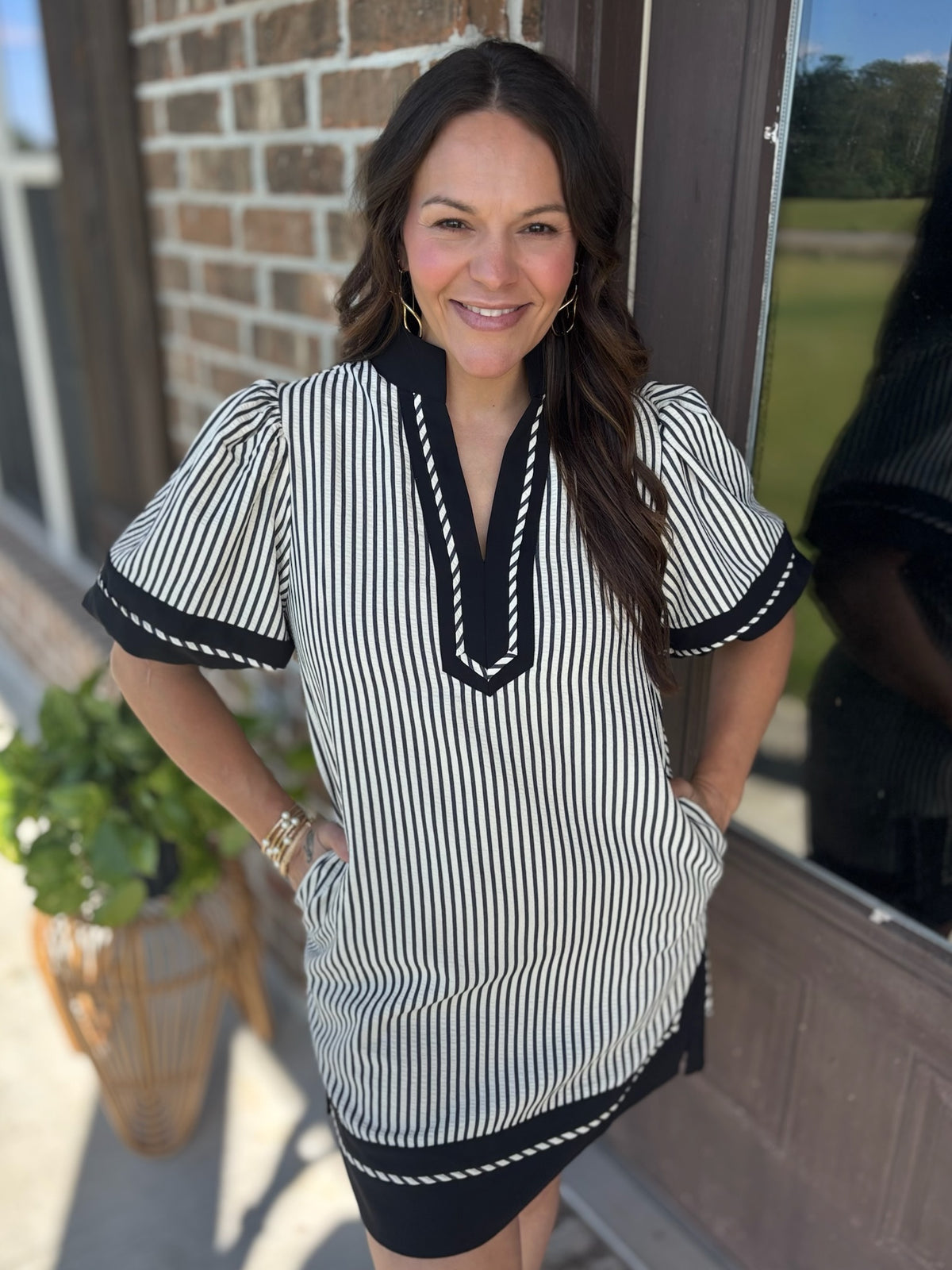 Whispering Pines Striped Dress - Black