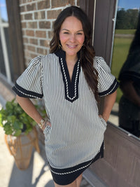 Whispering Pines Striped Dress - Black