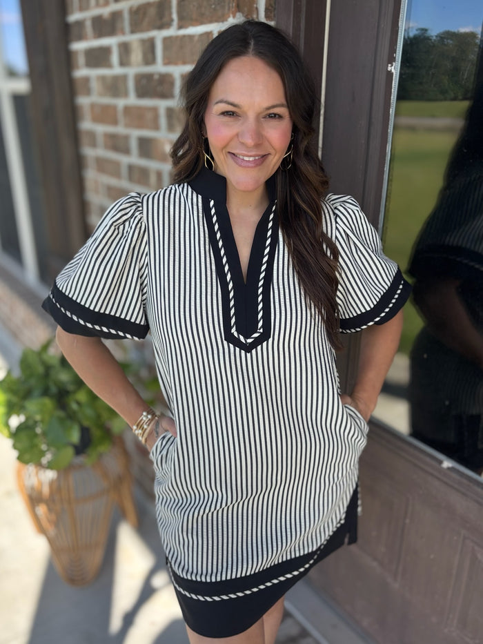 Whispering Pines Striped Dress - Black