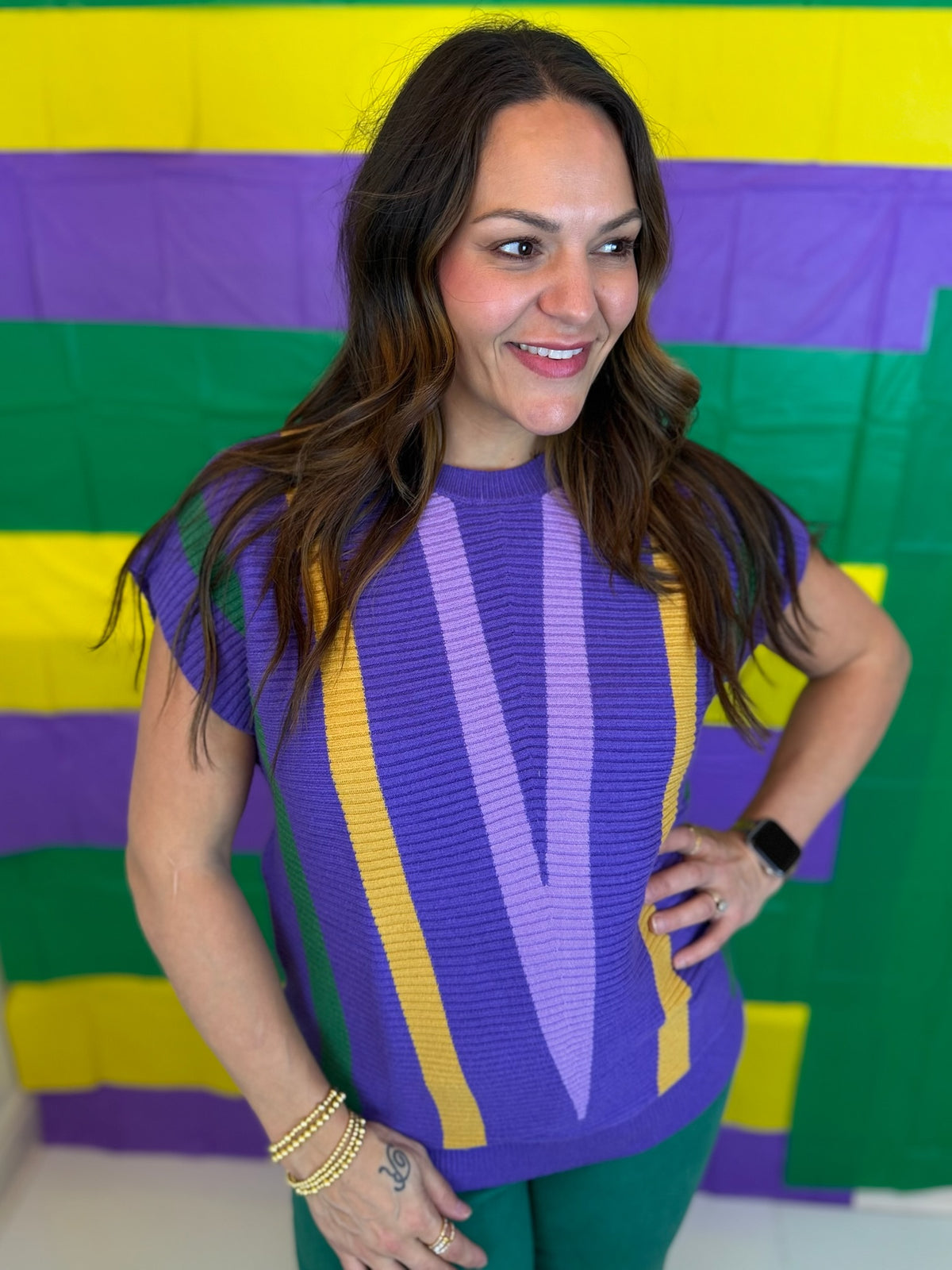 Colorful Krewe Knit Top