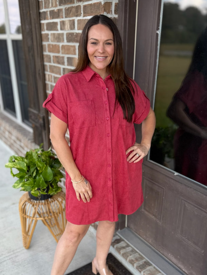 Forest Envy Shirt Dress - Marsala