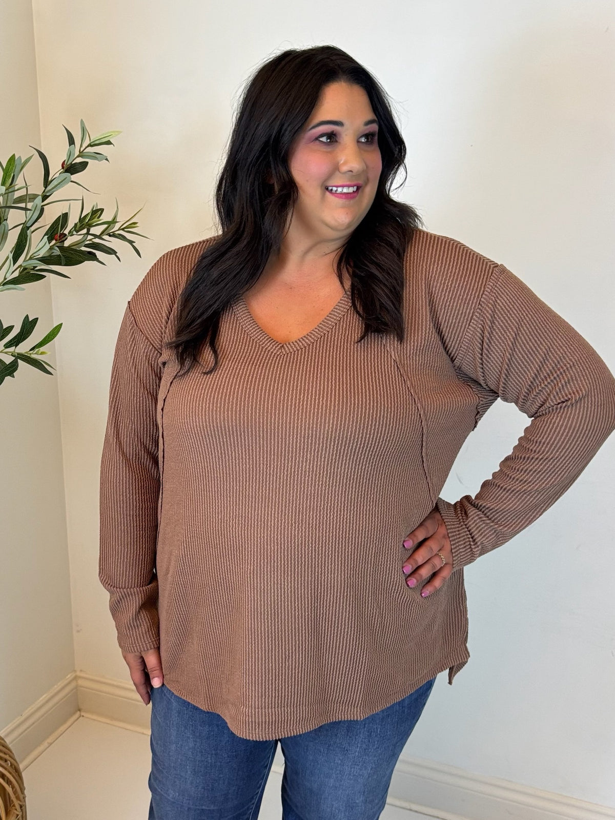 Coffee Break Ribbed Top - Plus