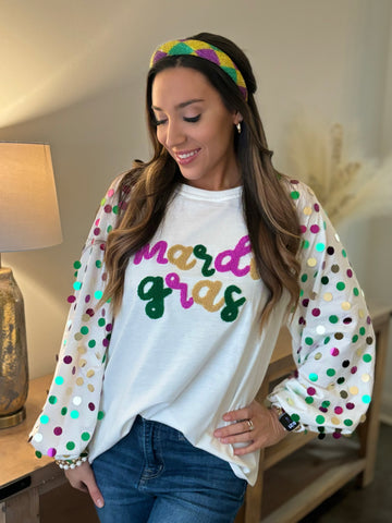 Embroidered Mardi Gras Sweater