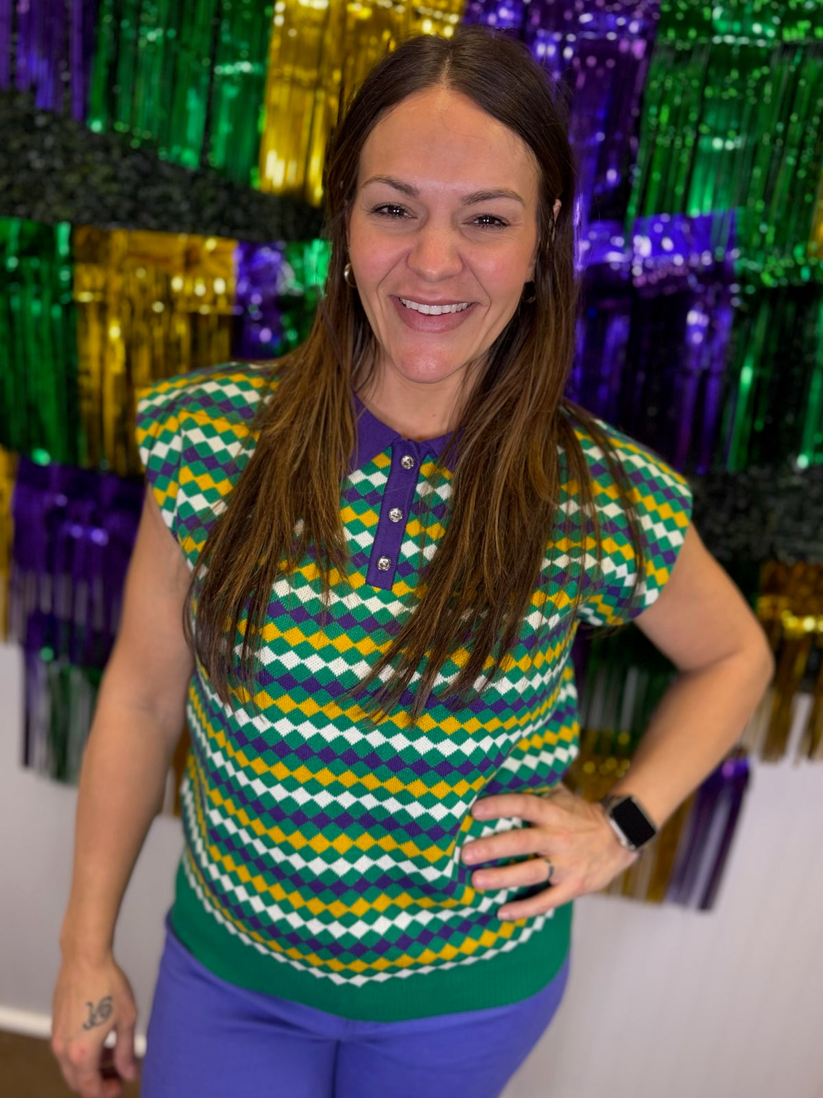 Krewe Check Knit Top