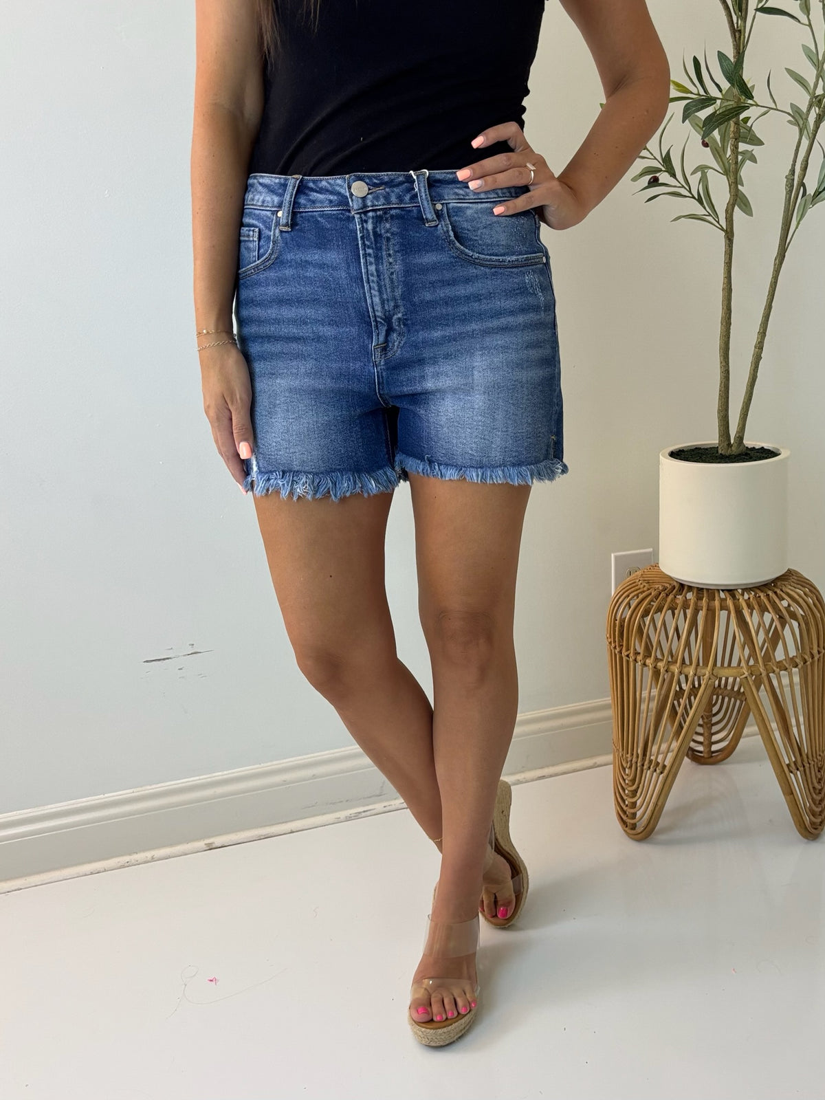 Havana High Rise Denim Short- Risen