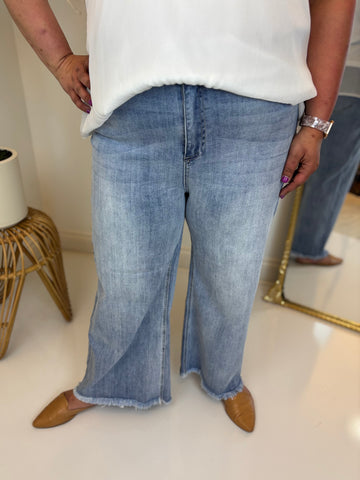 Faith Frayed Wide Leg Denim - Risen (Plus)