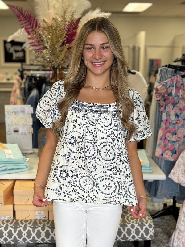 Indigo Aura Puff Sleeve Top