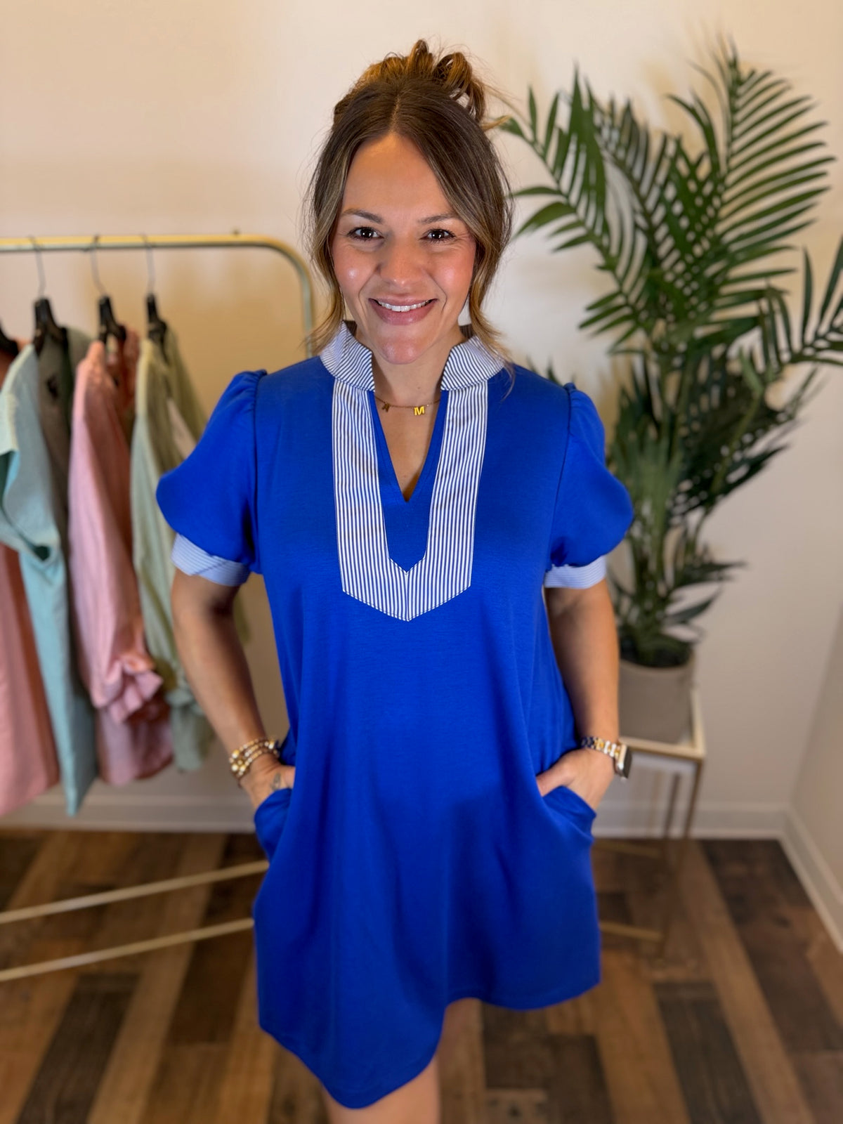 Blue Ribbon Puff Sleeve Dress