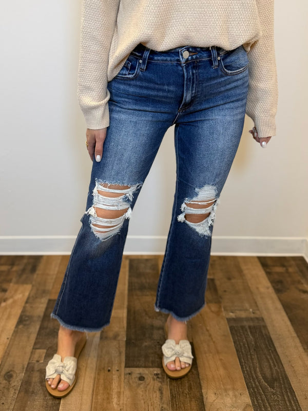 Maisie Distressed Crop Flare Jean - Risen