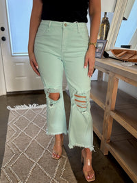 Mint Distressed Straight Leg Jean - Risen