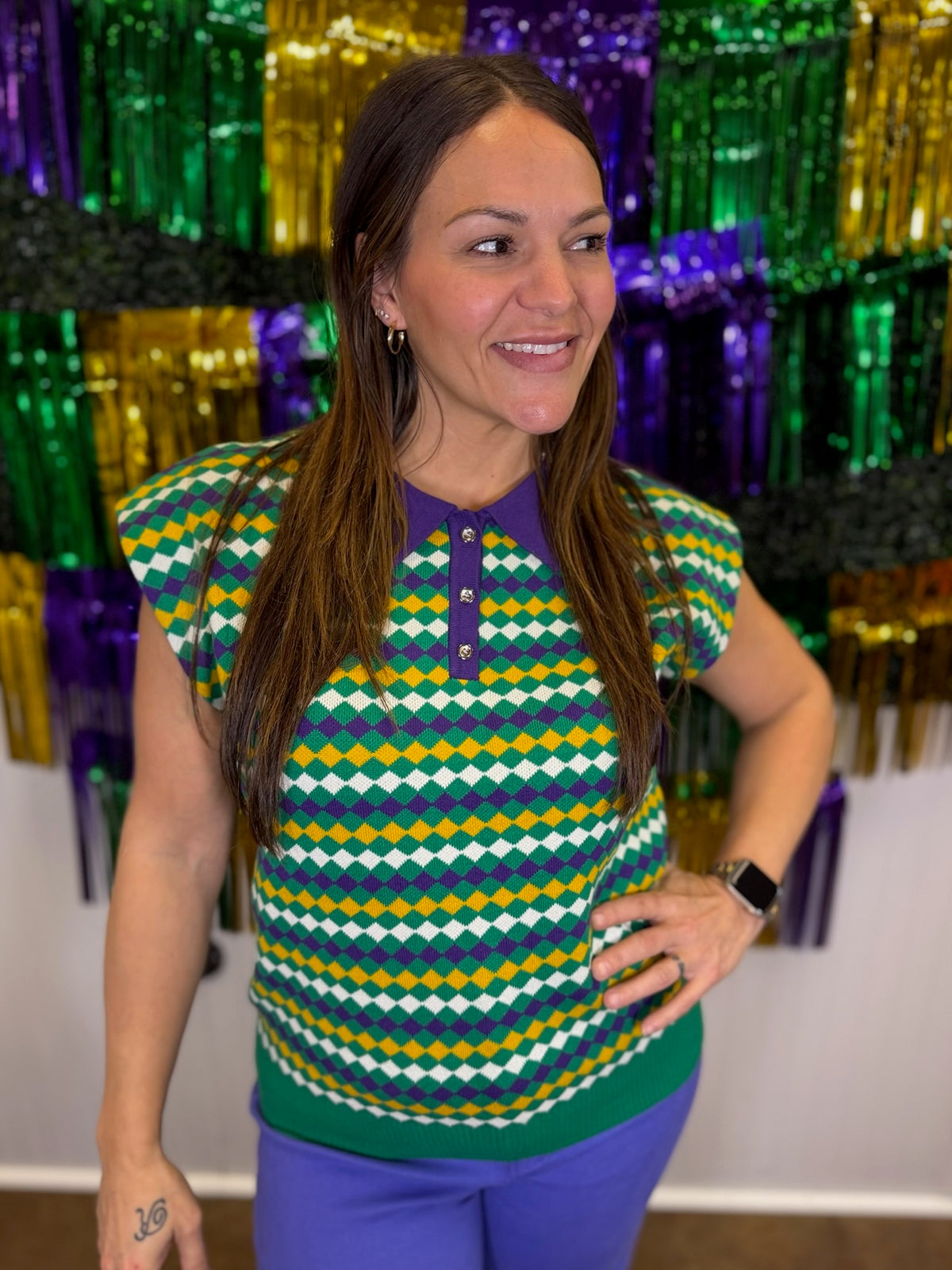 Krewe Check Knit Top