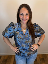 Glamour Garden Jacquard Top - Blue