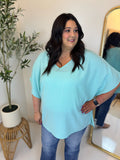Aqua Dolman Sleeve Blouse - Plus