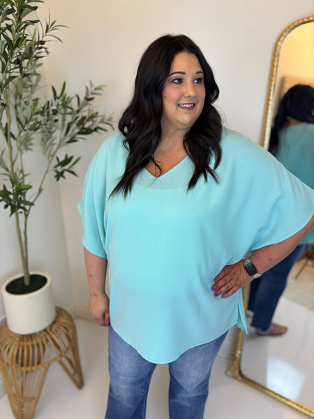 Aqua Dolman Sleeve Blouse - Plus