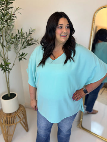 Aqua Dolman Sleeve Blouse - Plus