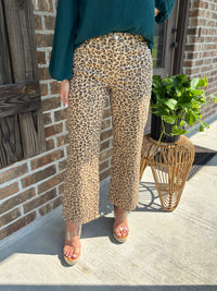 Camel Leopard Print Ankle Slim Straight Jean - Risen