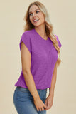 Double Take Full Size Cable-Knit Round Neck Cap Sleeve Sweater