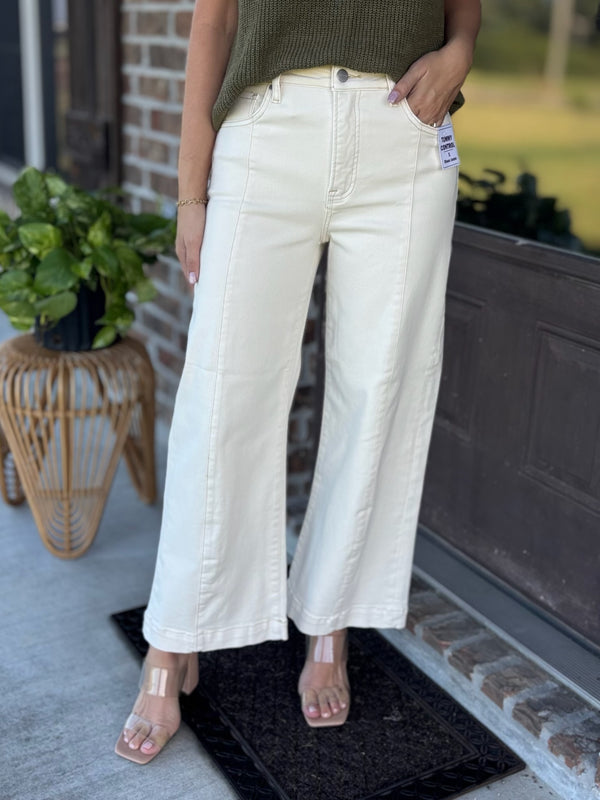 Cream High Ride Crop Wide Denim - Risen