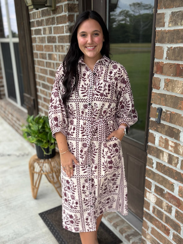 Wild Vine Button Front Dress