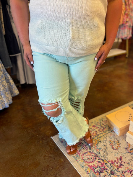 Mint Distressed Straight Leg Jean - Risen (Plus)