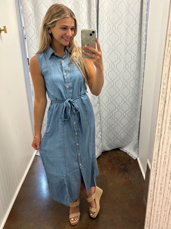 Boardwalk Blues Button Front Dress