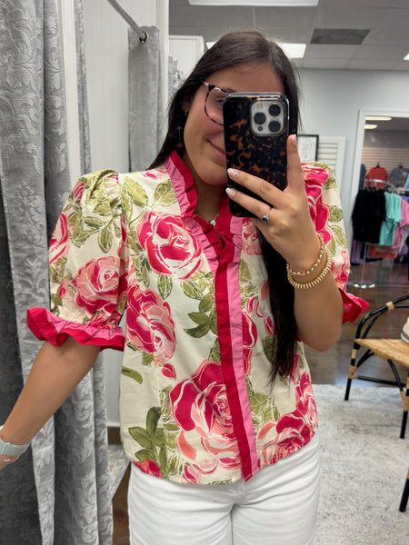 Rose Garden Ruffle Trim Top
