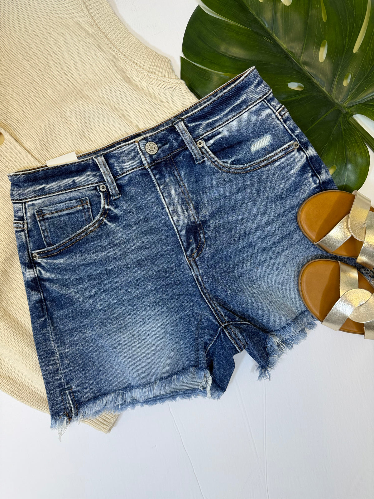 Fia High Rise Frayed Denim Shorts