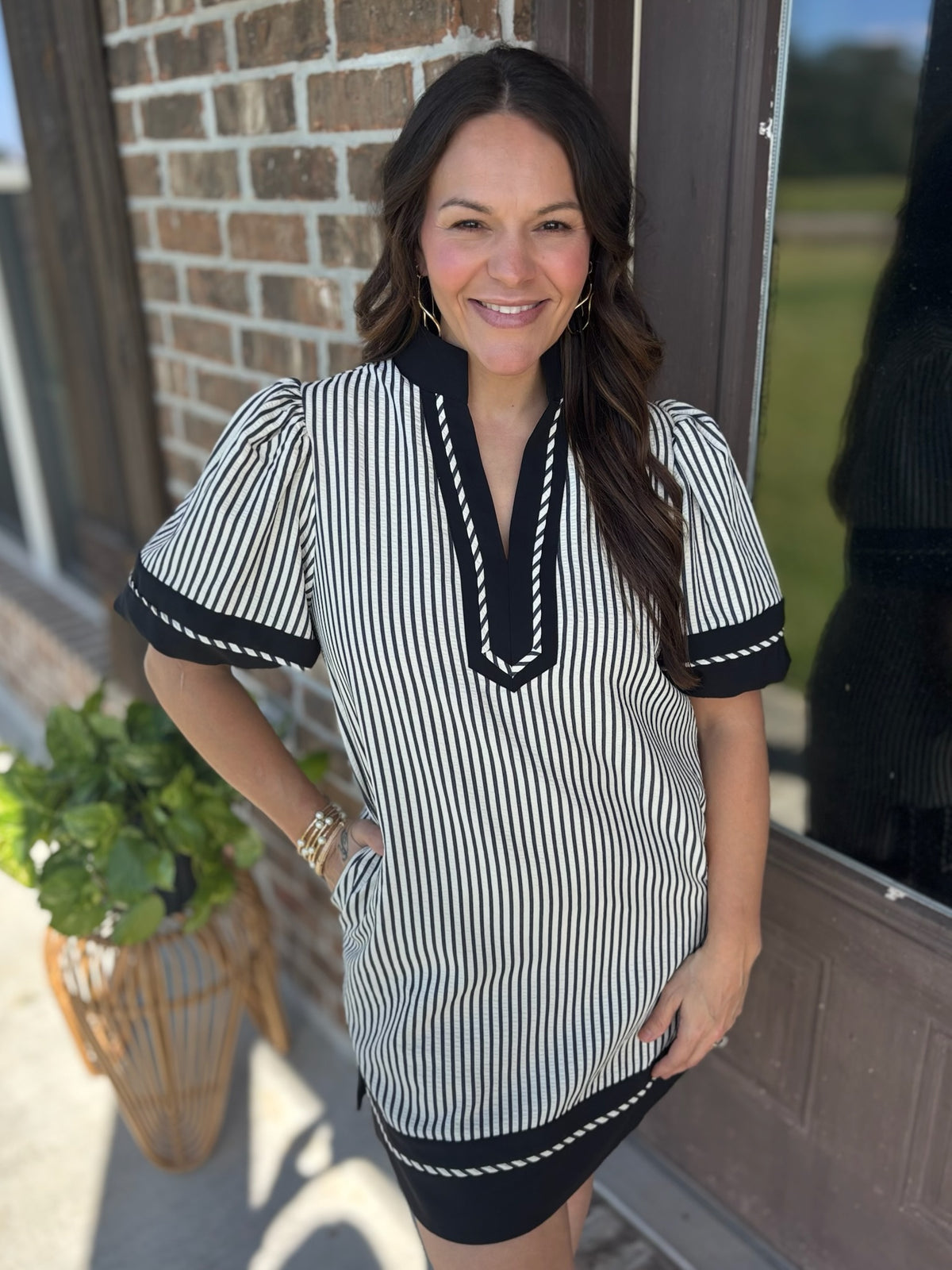 Whispering Pines Striped Dress - Black