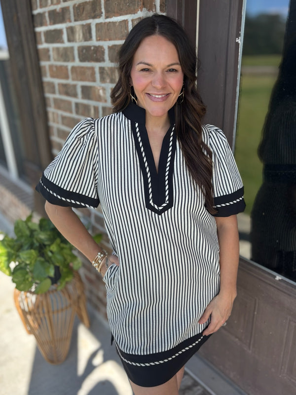 Whispering Pines Striped Dress - Black