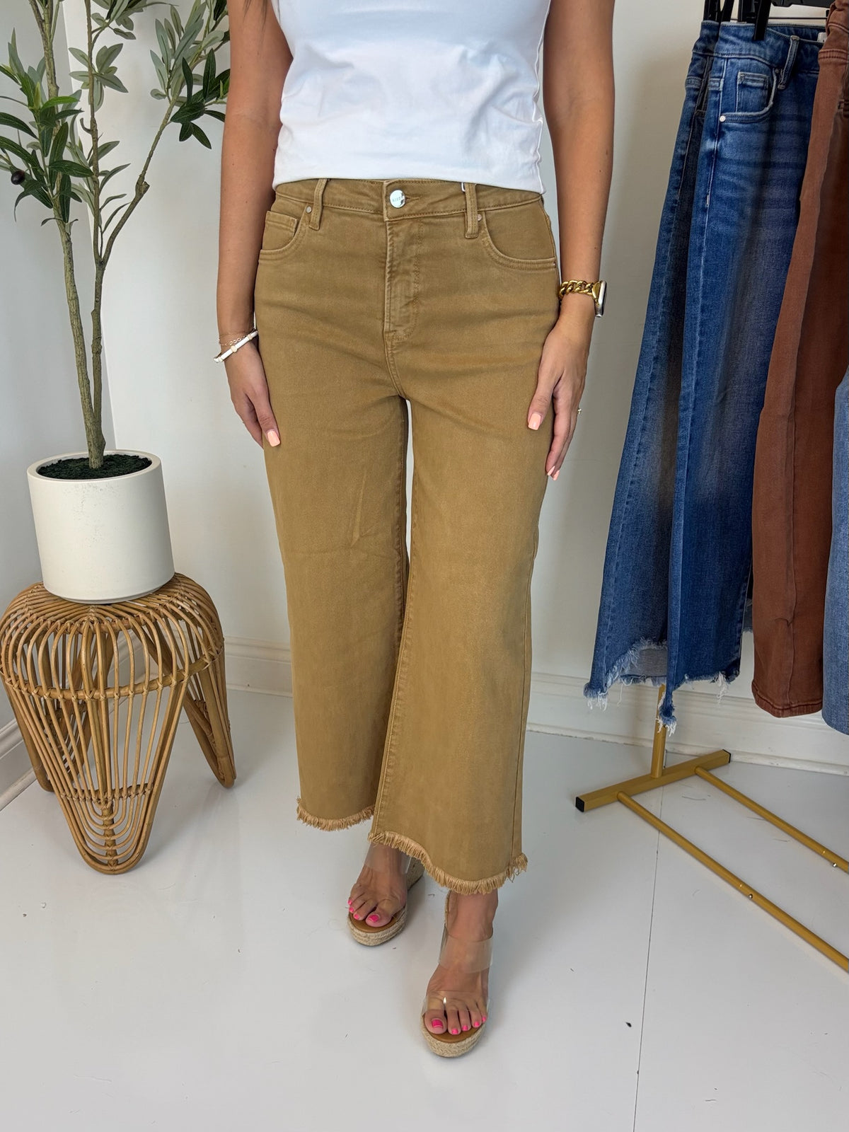 Tatum Tummy Control Wide Leg Crop Jean - Risen