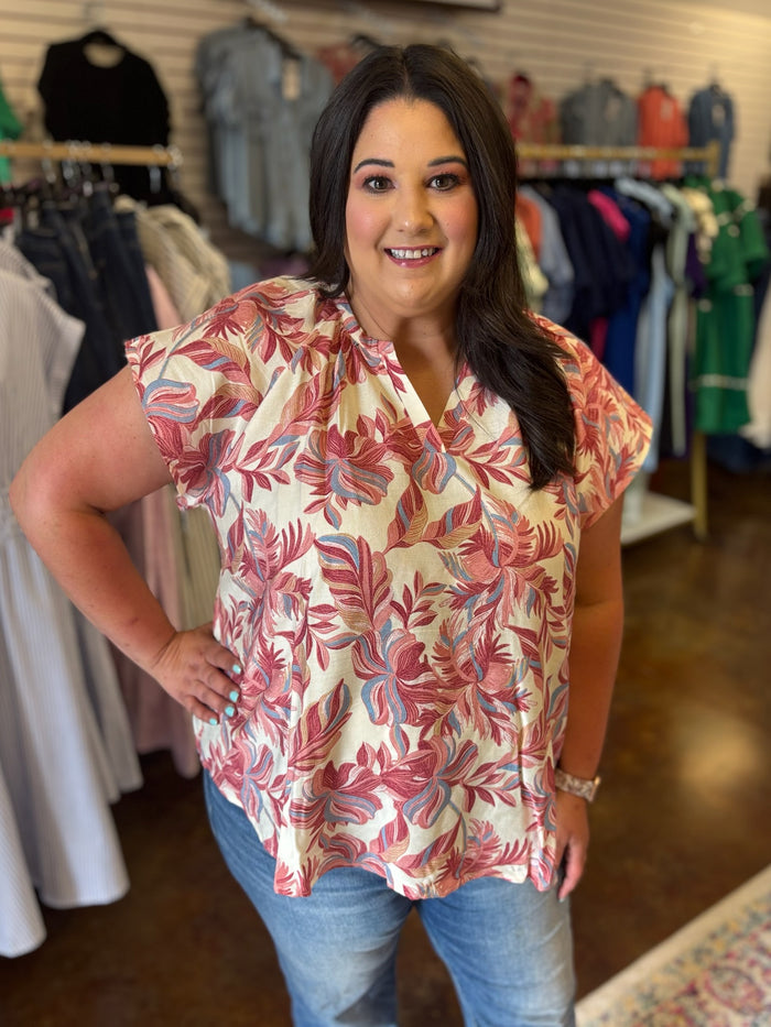 Strawberry Sangria Split Neck Top - Plus