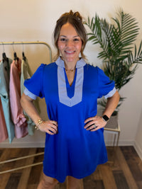 Blue Ribbon Puff Sleeve Dress