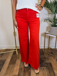 Red Tummy Control Wide Leg Jean - Risen